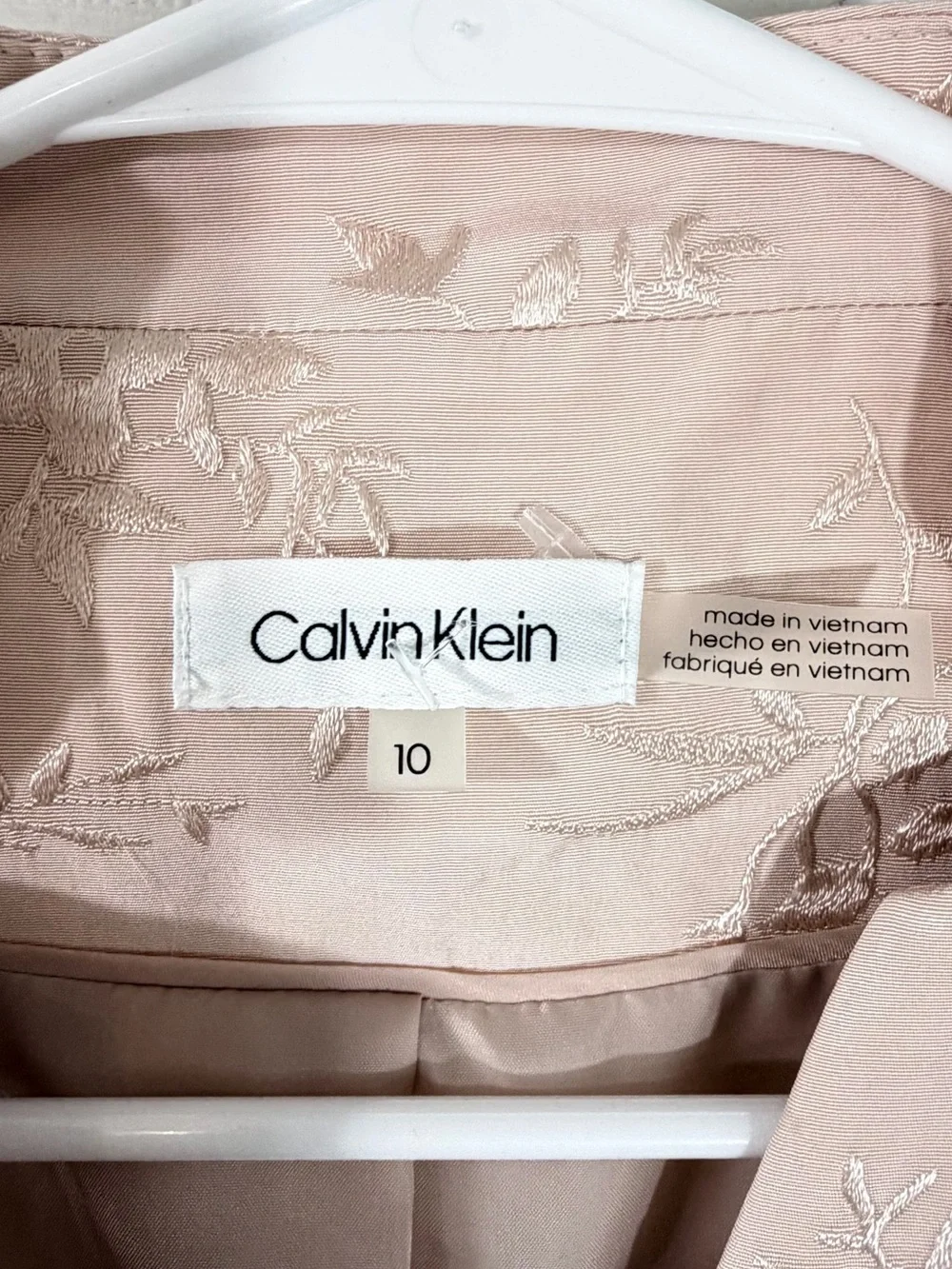 Calvin Klein Floral Jacquard Open Front Blazer Blush Womens 10 Elegant Chic